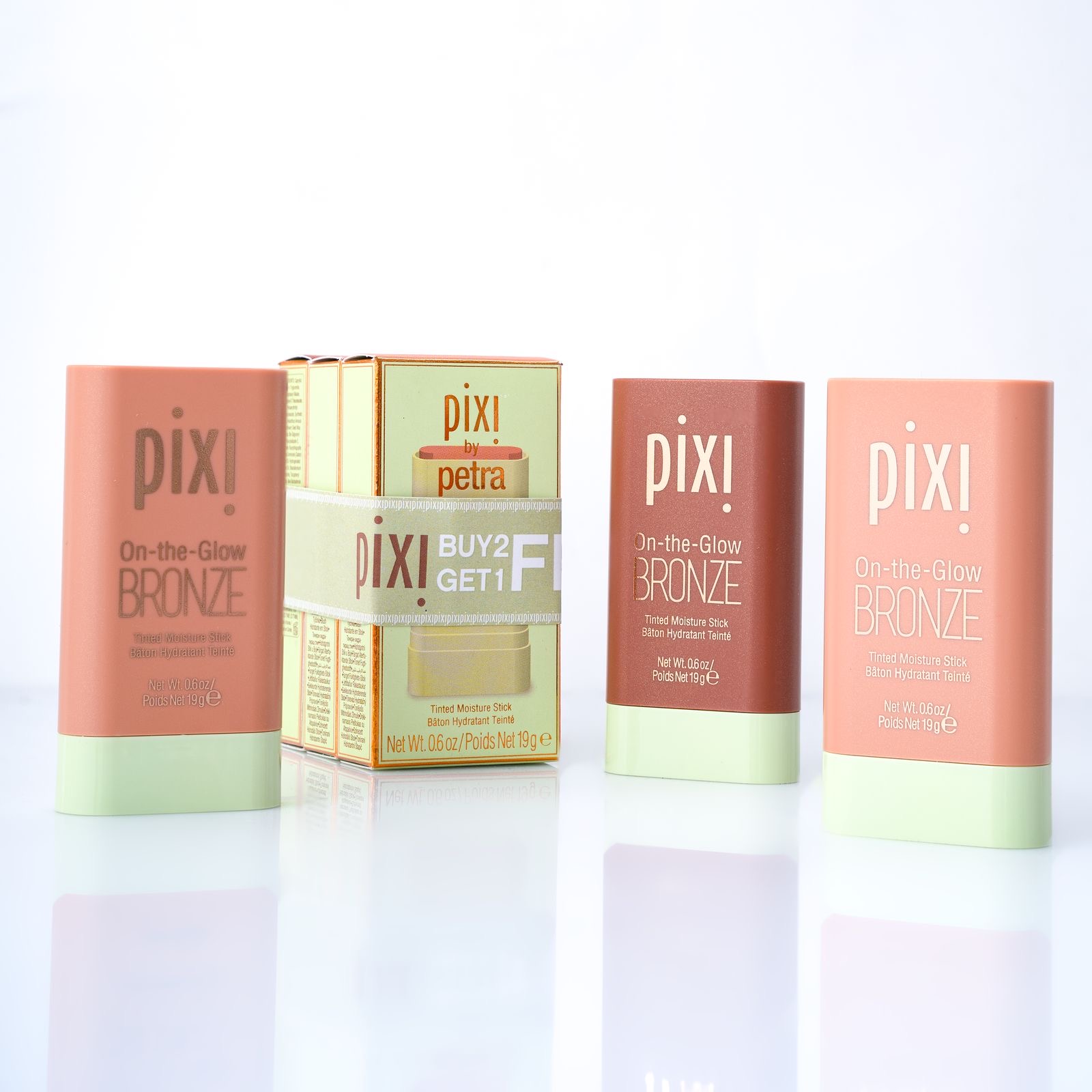 Pixi On The Glow Bronze Tinted Moisturizer Stick – بكسي مجموعة برونزر مرطب ومتنقل × 3