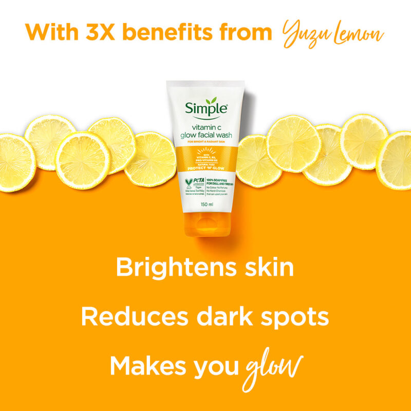 Simple Vitamin C Glow Facial Wash – غسول فيتامين سي لتوهج ونقاء البشرة – 150 مل - Image 3