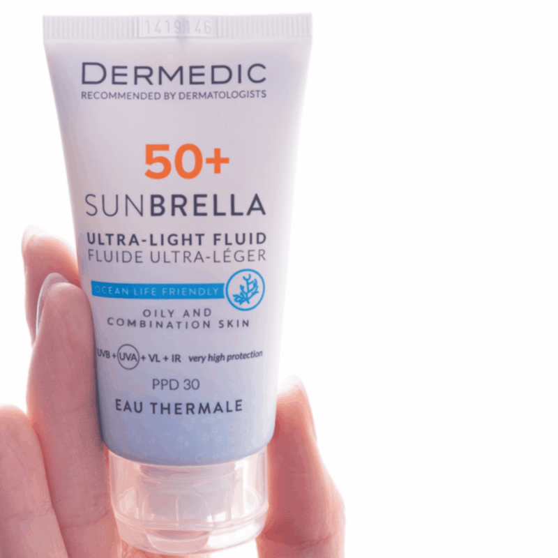DERMEDIC Sunbrella Ultra-Light Fluid SPF 50+ – 40ml ديرمديك واقي شمس خفيف القوام للبشرة الدهنية والمختلطة – 40 مل