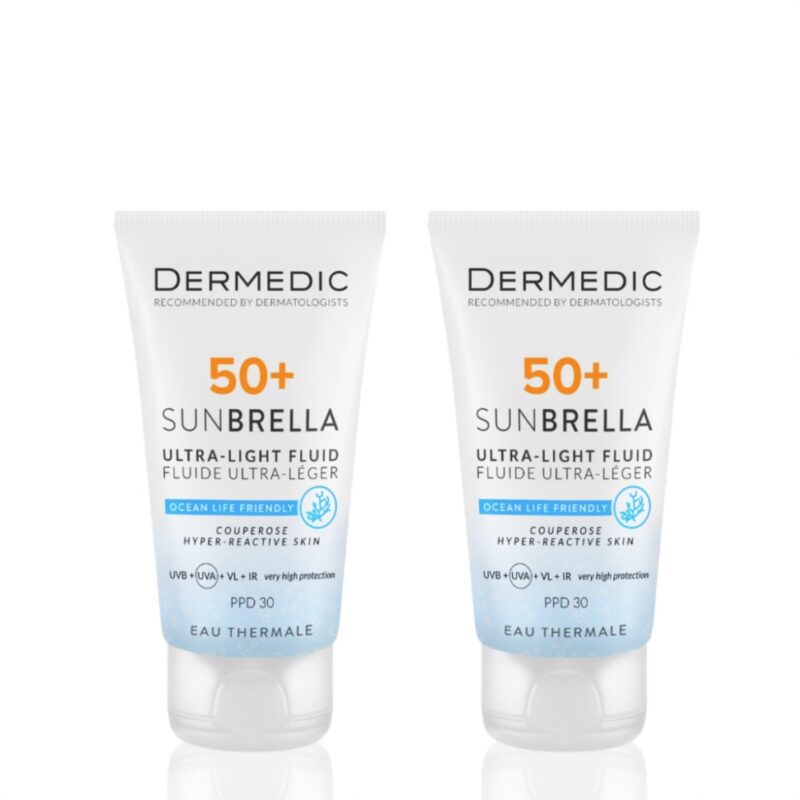DERMEDIC Sunbrella Ultra-Light Fluid SPF 50+ for Hyper-Reactive Skin 40ml (1+1 Free) ديرمديك واقي شمس للبشرة شديدة الحساسية - 40 مل + قطعة مجاناً