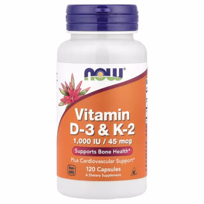 ناو فودز فيتامين د3 و ك2  - 120 كبسولة - NOW Foods Vitamin D-3 & K-2 120 Capsules