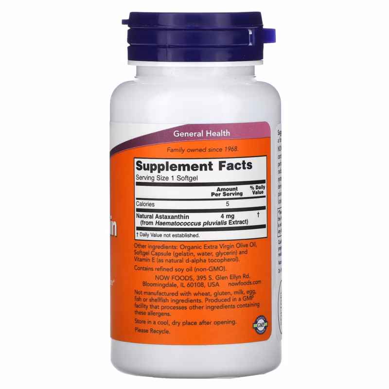 ⁦ناو فودز أستازانتين 4 ملغ 90 كبسولة - NOW Foods Astaxanthin 4mg 90 Softgels⁩ - الصورة ⁦2⁩