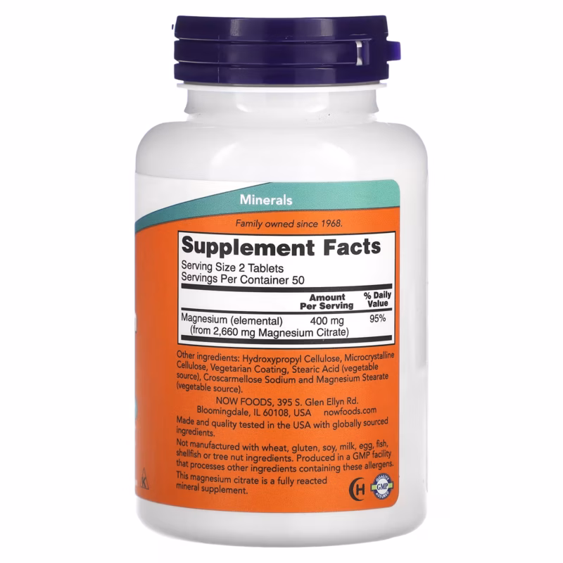 ⁦ناو فودز سترات المغنيسيوم 200 ملغ 100 قرص NOW Foods Magnesium Citrate 200 mg 100 Tablets⁩ - الصورة ⁦2⁩