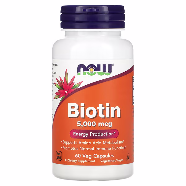 ناو فودز بيوتين 5000 مكغ 60 كبسولة نباتية - NOW Foods Biotin 5000 mcg 60 Veg Capsules
