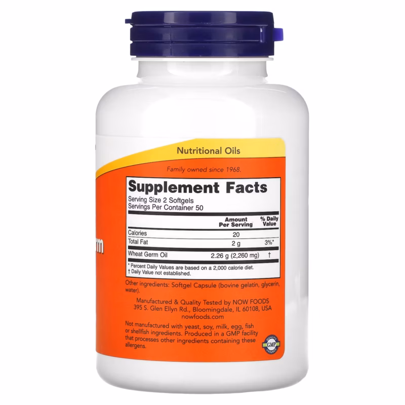 ⁦ناو فودز زيت جنين القمح 1130 ملغ 100 كبسولة NOW Foods Wheat Germ Oil 1130 mg 100 Softgels⁩ - الصورة ⁦2⁩