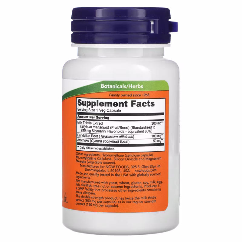 ناو فودز مستخلص شوك الحليب القوة المزدوجة 300 ملغ 50 كبسولة نباتية NOW Foods Milk Thistle Extract Double Strength 300 mg 50 Veg Capsules - Image 3