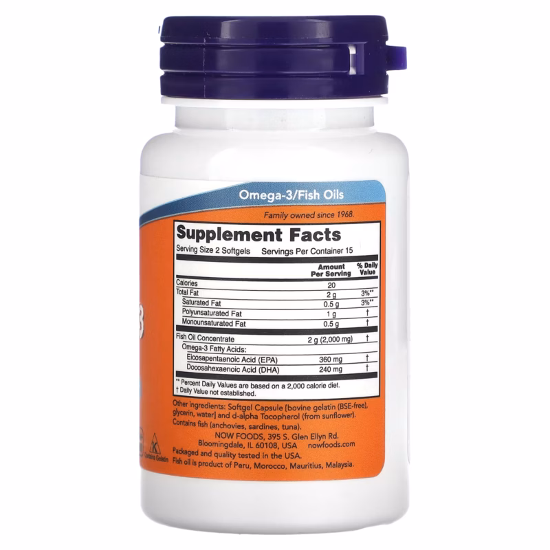 ناو فودز أوميغا-3 زيت سمك 1000 ملغ 30 كبسولة - NOW Foods Omega-3 Fish Oil 1000mg 30 Softgels - Image 2